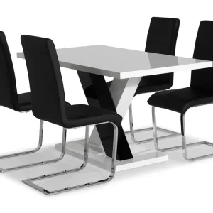 Scandinavian Choice Cesi Matgrupp 140 cm med 4 Cibus Stol Vit/Svart/Svart PU/Krom - Möbler Köp online