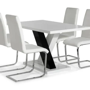 Köp online Cesi Matgrupp 140 cm med 4 Cibus Stol Vit/Svart/Svart PU/Krom - Möbler