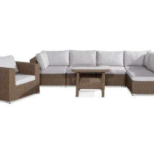 deNoord Marcus Stor Loungegrupp Utomhus - 6-sits Loungeset i Konstrotting för Uteplats och Trädgård Beige / Vita dynor - Utemöbler & utemiljö Begränsad tid