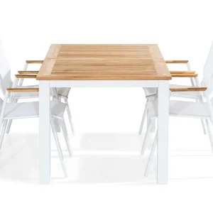 deNoord Matgrupp Utomhus Las Vegas 152-210x90 + 4 Karmstolar Teak/Vit - Utemöbler & utemiljö Reapris