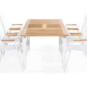 Endast denna vecka deNoord Matgrupp Utomhus Las Vegas 152-210x90 + 6 Karmstolar Teak/Vit - Utemöbler & utemiljö