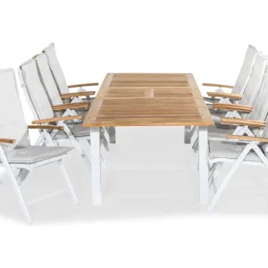 Begränsat erbjudande Las Vegas Matgrupp Utomhus 220-280x100+ 8 Positionsstol Lyx Stol m D Teak/Vit - Utemöbler & utemiljö