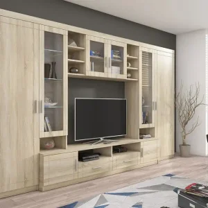 risnedsättning Concept 55 Paris Vardagsrumsset 340x44x197,5 cm Ek/Vit Led-Belysning - Förvaring