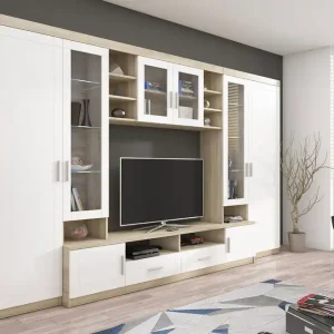 Snabb frakt Paris Vardagsrumsset 340x44x197,5 cm Ek/Vit Led-Belysning - Förvaring