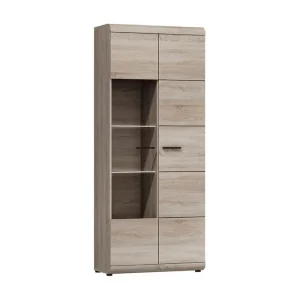 Lägg i varukorgen Link Vitrinskåp Vit LED Belysning 37 cm djup 80 cm bred 194 cm hög Trä Ek Hylla Vänster Beige/Grå - Förvaring