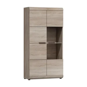 Rabatt Link Vitrinskåp Vit LED Belysning 37 cm djup 80 cm bred 158 cm hög Trä Ek Hylla Höger Beige/Grå - Förvaring