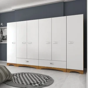 Jaitun Garderob 243x181 cm Vit/Brun Hanah Home - Förvaring Billig