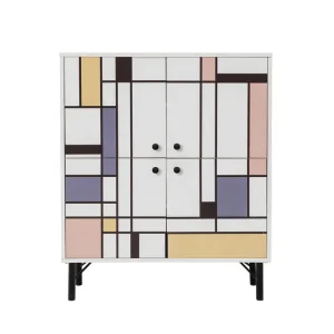 Midia Highboard 95x111 cm Vit/Brun/Lila/Gul Hanah Home - Förvaring I lager