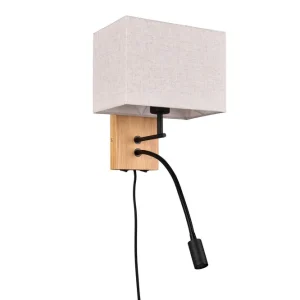 Trio Lighting Nilam Vägglampa med läslampa 25 cm LED + E27 trä Trä/Beige - Belysning Fynd