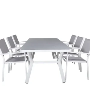 Virya Matgrupp Utomhus 200cm + 6 Copacabana Stapelbara Matstolar Utomhus Vit - Utemöbler Billigare